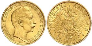 20 Mark Royaume de Prusse (1701-1918) Or Wilhelm II, German Emperor (1859-1941)