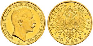 20 Mark Royaume de Prusse (1701-1918) Or Wilhelm II, German Emperor (1859-1941)