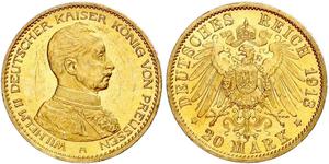 20 Mark Royaume de Prusse (1701-1918) Or Wilhelm II, German Emperor (1859-1941)