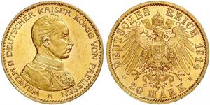 20 Mark Royaume de Prusse (1701-1918) Or Wilhelm II, German Emperor (1859-1941)