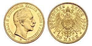 20 Mark Royaume de Prusse (1701-1918) Or Wilhelm II, German Emperor (1859-1941)