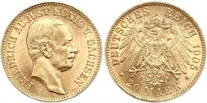 20 Mark Royaume de Saxe (1806 - 1918) Or Frédéric-Auguste III de Saxe (1865-1932)
