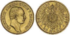 20 Mark Royaume de Saxe (1806 - 1918) Or Frédéric-Auguste III de Saxe (1865-1932)