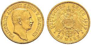 20 Mark Royaume de Saxe (1806 - 1918) Or Frédéric-Auguste III de Saxe (1865-1932)