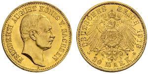 20 Mark Royaume de Saxe (1806 - 1918) Or Frédéric-Auguste III de Saxe (1865-1932)