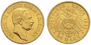 20 Mark Royaume de Saxe (1806 - 1918) Or Frédéric-Auguste III de Saxe (1865-1932)