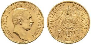 20 Mark Royaume de Saxe (1806 - 1918) Or Frédéric-Auguste III de Saxe (1865-1932)