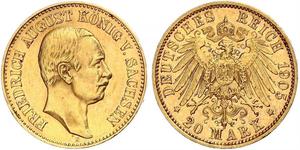20 Mark Royaume de Saxe (1806 - 1918) Or Frédéric-Auguste III de Saxe (1865-1932)