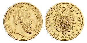 20 Mark Royaume de Wurtemberg (1806-1918) Or Charles Ier de Wurtemberg