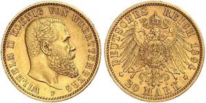 20 Mark Royaume de Wurtemberg (1806-1918) Or Wilhelm II, German Emperor (1859-1941)