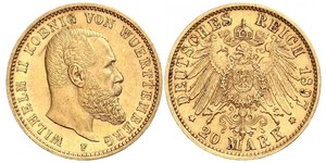 20 Mark Royaume de Wurtemberg (1806-1918) Or Wilhelm II, German Emperor (1859-1941)