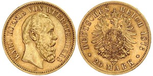20 Mark Royaume de Wurtemberg (1806-1918) Or Charles Ier de Wurtemberg