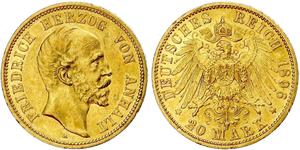 20 Mark Anhalt-Dessau (1603 -1863) Oro Federico I di Anhalt (1831-1904)