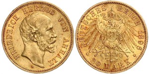 20 Mark Anhalt-Dessau (1603 -1863) Oro Federico I di Anhalt (1831-1904)