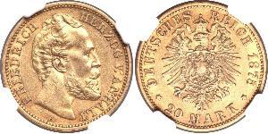 20 Mark Anhalt-Dessau (1603 -1863) Oro Federico I di Anhalt (1831-1904)