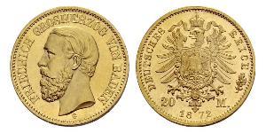 20 Mark Gran Ducado de Baden (1806-1918) Oro Federico I de Baden (1826 - 1907)