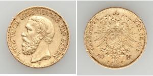 20 Mark Gran Ducado de Baden (1806-1918) Oro Federico I de Baden (1826 - 1907)
