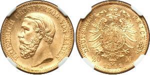 20 Mark Gran Ducado de Baden (1806-1918) Oro Federico I de Baden (1826 - 1907)