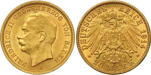 20 Mark Gran Ducado de Baden (1806-1918) Oro Federico II de Baden (1857 - 1928)