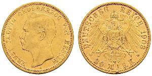 20 Mark Hesse-Darmstadt (1806 - 1918) Oro Ernesto Luis de Hesse-Darmstadt (1868 - 1937)