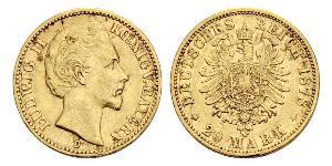 20 Mark Regno di Baviera (1806 - 1918) Oro Ludovico II di Baviera(1845 – 1886)