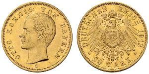 20 Mark Regno di Baviera (1806 - 1918) Oro Ottone di Baviera(1848 – 1916)