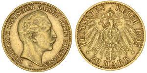 20 Mark Regno di Prussia (1701-1918) Oro Wilhelm II, German Emperor (1859-1941)