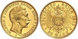 20 Mark Regno di Prussia (1701-1918) Oro Wilhelm II, German Emperor (1859-1941)