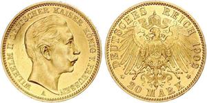 20 Mark Regno di Prussia (1701-1918) Oro Wilhelm II, German Emperor (1859-1941)
