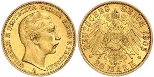 20 Mark Regno di Prussia (1701-1918) Oro Wilhelm II, German Emperor (1859-1941)