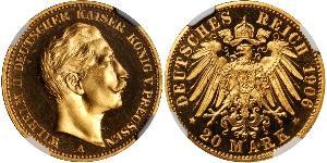 20 Mark Regno di Prussia (1701-1918) Oro Wilhelm II, German Emperor (1859-1941)