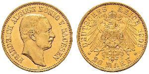 20 Mark Regno di Sassonia (1806 - 1918) Oro Federico Augusto III di Sassonia (1865-1932)