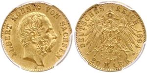 20 Mark Regno di Sassonia (1806 - 1918) Oro 