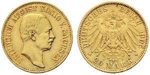 20 Mark Regno di Sassonia (1806 - 1918) Oro Federico Augusto III di Sassonia (1865-1932)