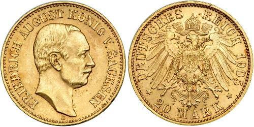 20 Mark Regno di Sassonia (1806 - 1918) Oro Federico Augusto III di Sassonia (1865-1932)