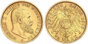 20 Mark Regno di Württemberg (1806-1918) Oro Wilhelm II, German Emperor (1859-1941)