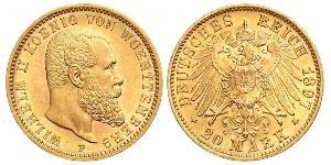 20 Mark Regno di Württemberg (1806-1918) Oro Wilhelm II, German Emperor (1859-1941)