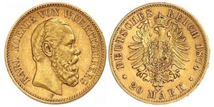 20 Mark Regno di Württemberg (1806-1918) Oro Carlo di Württemberg