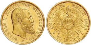 20 Mark Regno di Württemberg (1806-1918) Oro Wilhelm II, German Emperor (1859-1941)