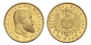 20 Mark Regno di Württemberg (1806-1918) Oro Wilhelm II, German Emperor (1859-1941)