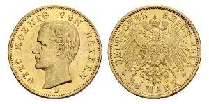 20 Mark Reino de Baviera (1806 - 1918) Oro Otón I de Baviera(1848 – 1916)