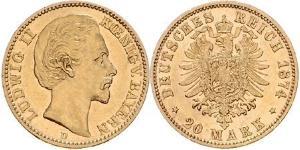 20 Mark Reino de Baviera (1806 - 1918) Oro Luis II de Baviera(1845 – 1886)