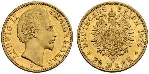 20 Mark Reino de Baviera (1806 - 1918) Oro Luis II de Baviera(1845 – 1886)