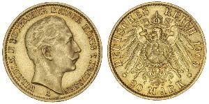 20 Mark Reino de Prusia (1701-1918) Oro Wilhelm II, German Emperor (1859-1941)