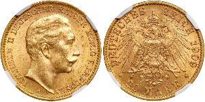 20 Mark Reino de Prusia (1701-1918) Oro Wilhelm II, German Emperor (1859-1941)