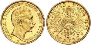 20 Mark Reino de Prusia (1701-1918) Oro Wilhelm II, German Emperor (1859-1941)