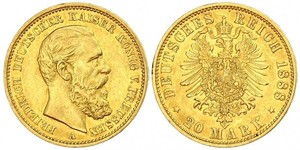 20 Mark Reino de Prusia (1701-1918) Oro Federico III de Alemania (1831-1888)