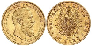 20 Mark Reino de Prusia (1701-1918) Oro Federico III de Alemania (1831-1888)