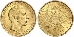 20 Mark Reino de Prusia (1701-1918) Oro Wilhelm II, German Emperor (1859-1941)