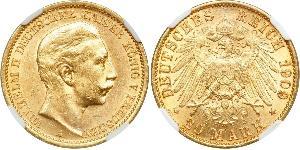 20 Mark Reino de Prusia (1701-1918) Oro Wilhelm II, German Emperor (1859-1941)